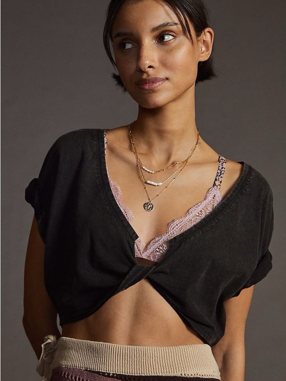 Anthropologie Daily Practice Layla Twisted Front Crop Tee Green Size XS